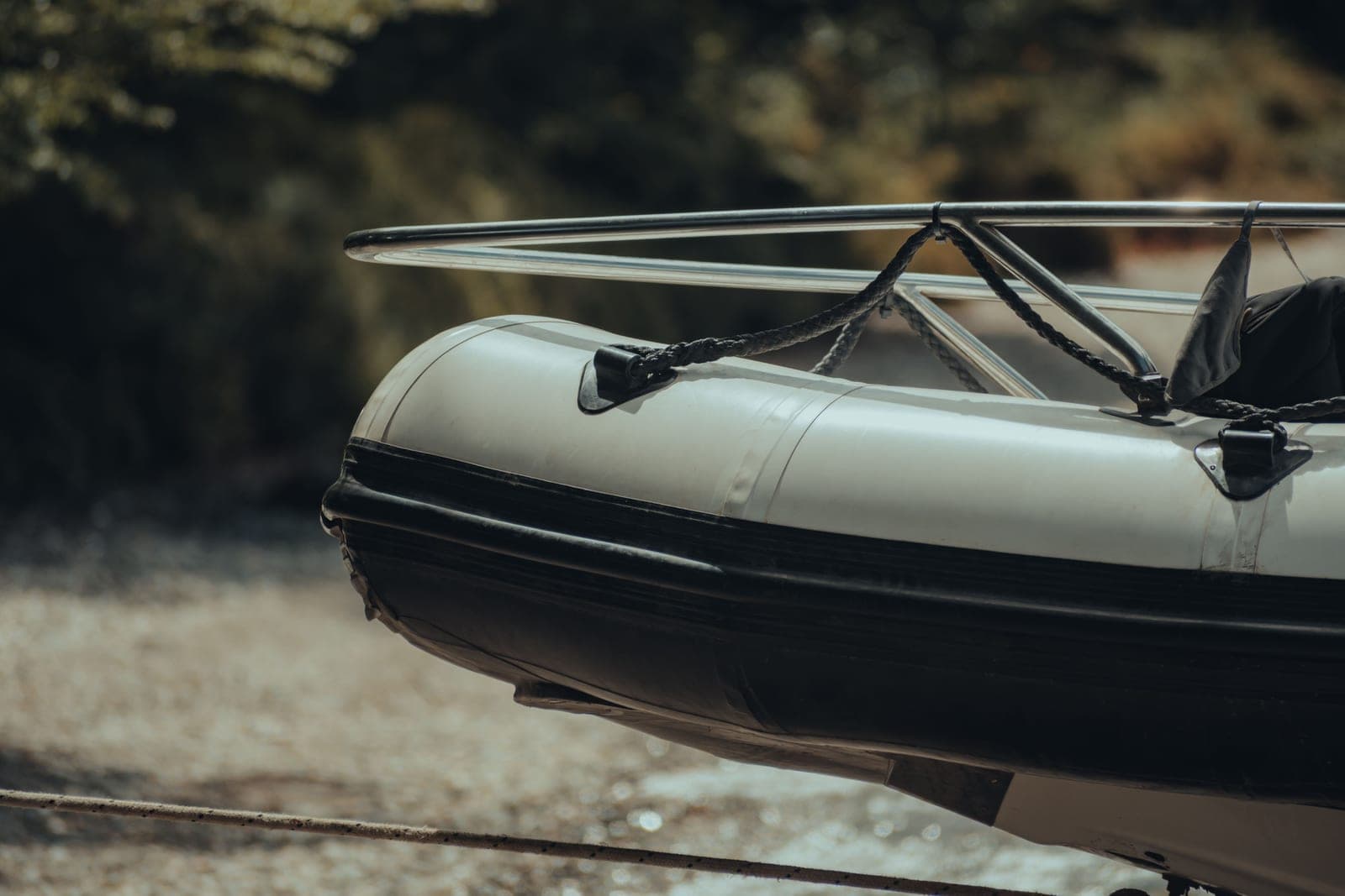 Close detail of the valve and seam on an inflatable boat